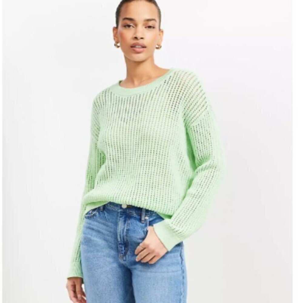 LOFT Green Open Stitched Sweater Size XS